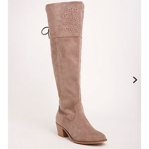 Embroidered Over-the-Knee Heel Boots( Wide Calf)